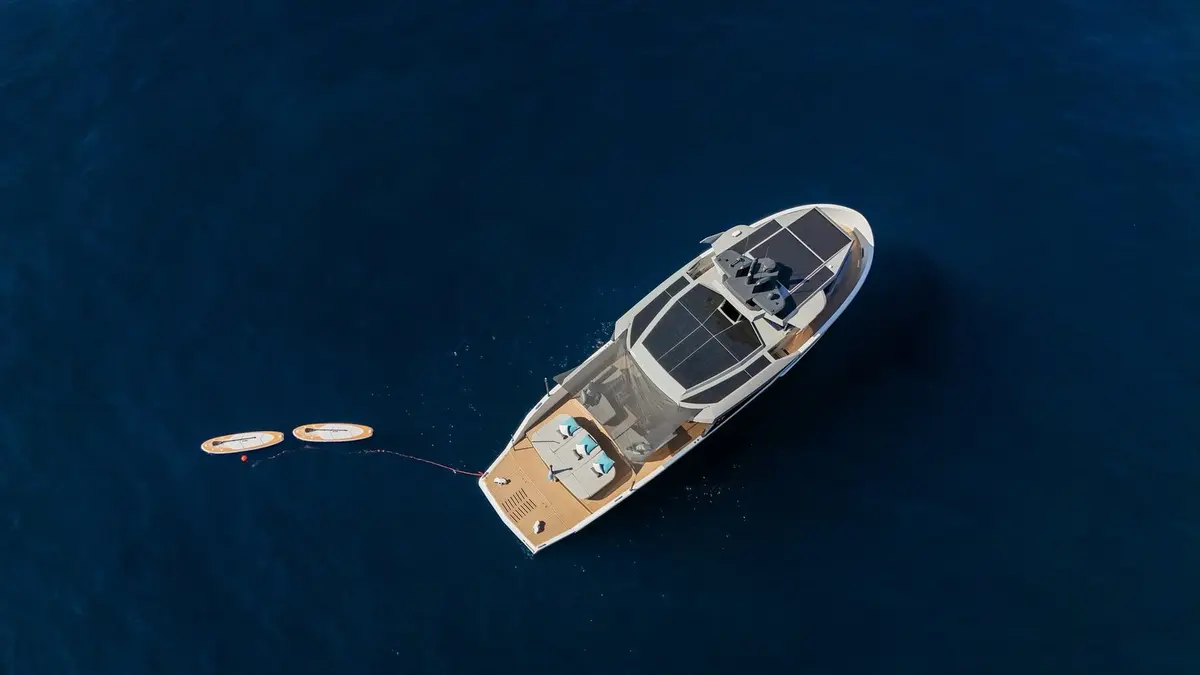 Arcadia Sherpa 60, main deck — Mallorca Yachst Hire, Mallorca. Wide decks and calm coves along Mallorca's east coast