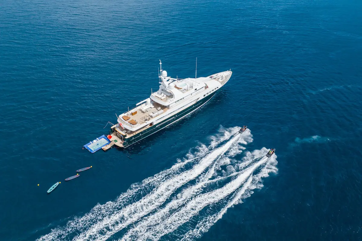 Emerald, main deck — Mallorca Yachst Hire, Mallorca. Fifty metres of deck above Formentor's cliffs