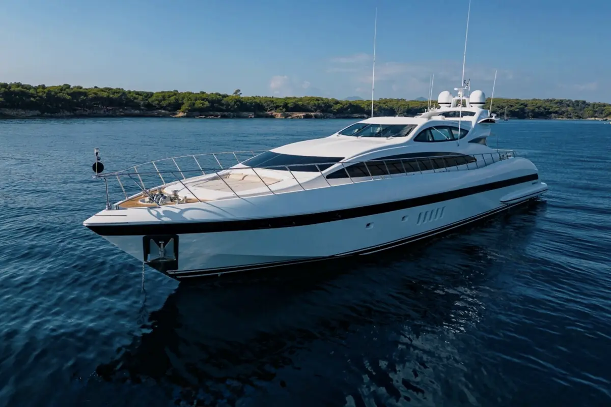 Mangusta 105, flybridge — Mallorca Yachst Hire, Mallorca. Fast Palma runs to Formentor's cliffs by lunch