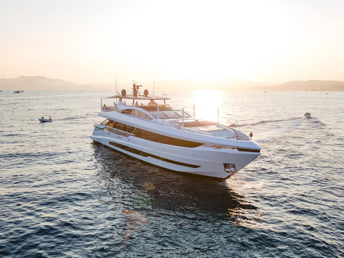 Mangusta 33, aft deck — Mallorca Yachst Hire, Mallorca. Sunset speed runs along the Tramuntana coastline