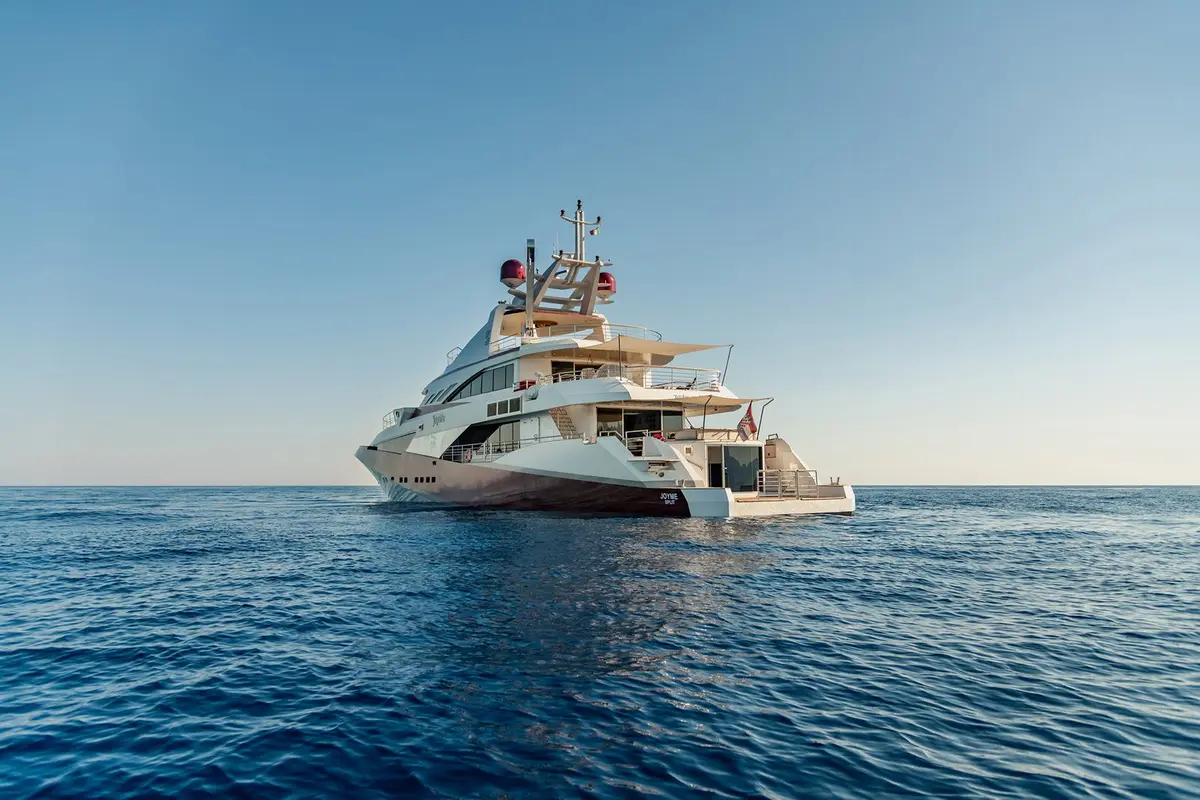 Philip Zepter 50m, salon — Mallorca Yachst Hire, Mallorca. Fifty metres of calm beneath Tramuntana's cliffs at sunset