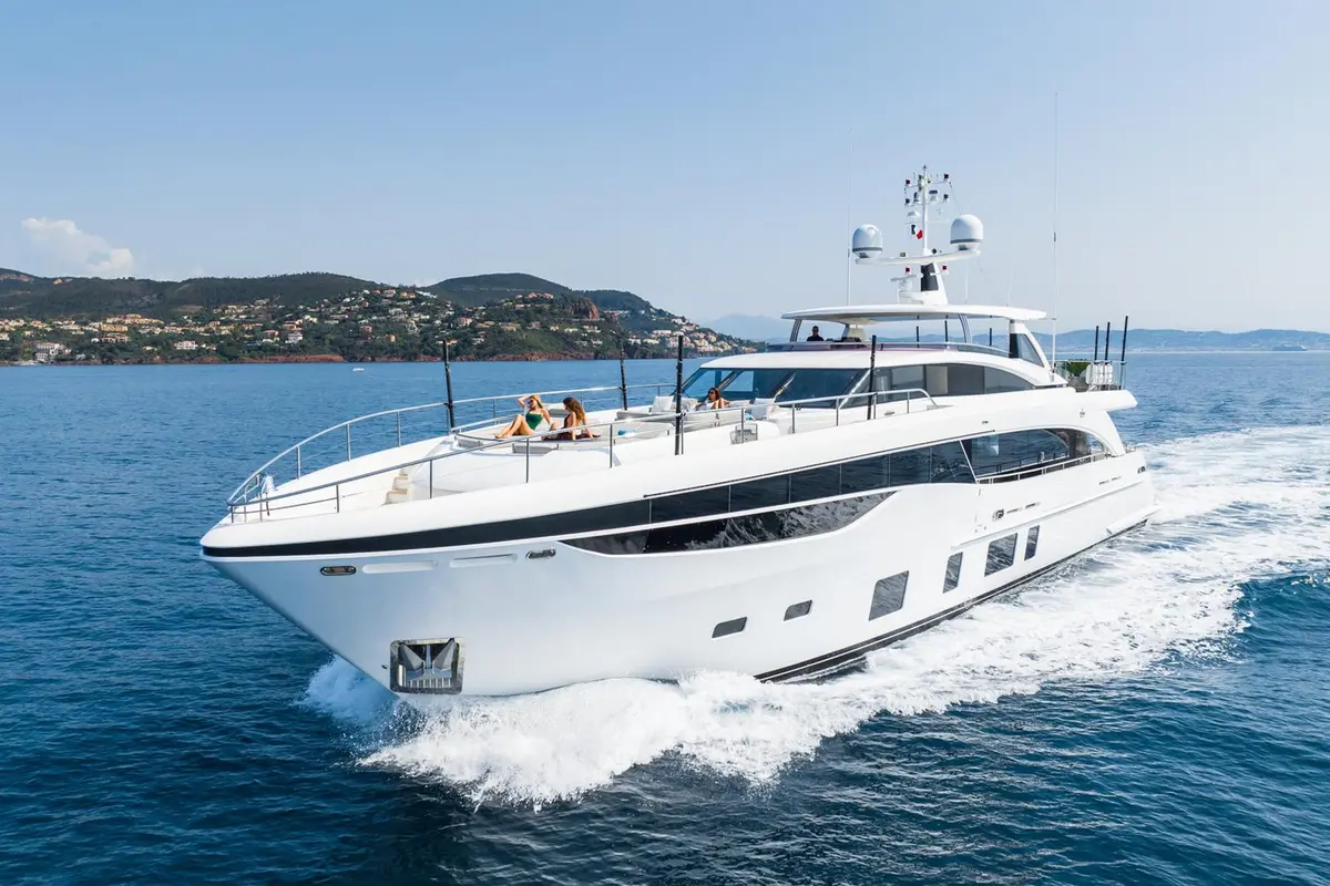 Princess 35M, main deck — Mallorca Yachst Hire, Mallorca. Twelve guests, wide decks, Cabrera-bound at dawn