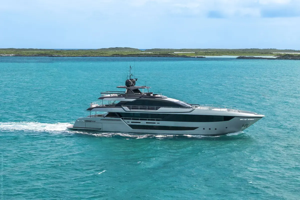 Riva 130, master cabin — Mallorca Yachst Hire, Mallorca. Forty metres tracing Formentor's cliffs at sunset