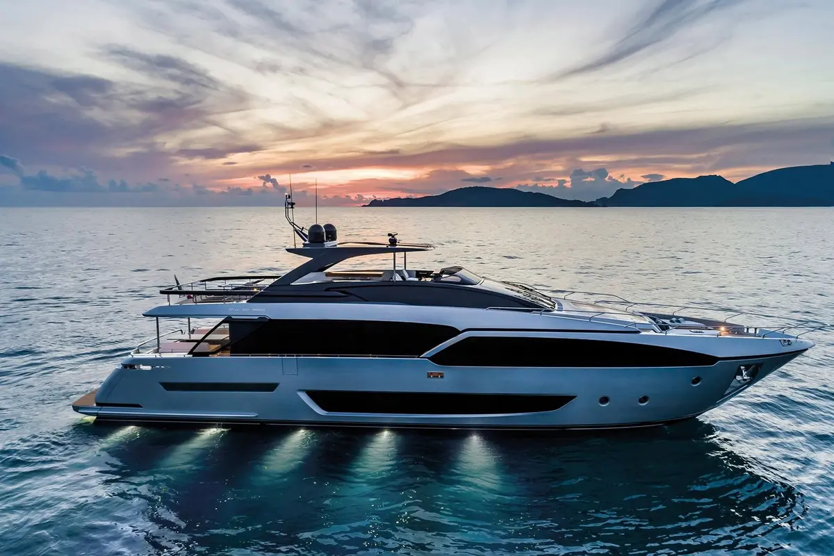 Riva 90, main deck — Mallorca Yachst Hire, Mallorca. Sleek Italian lines for sunset runs to Illetes