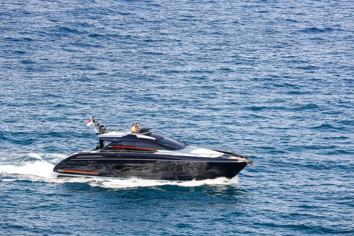 Ribelle 66, aft deck — Mallorca Yachst Hire, Mallorca. Sleek sport hull for sunset runs to Illetes
