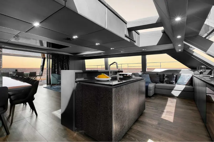 Sunreef 80, master cabin — Mallorca Yachst Hire, Mallorca. Steady catamaran decks for Cabrera's quiet anchorages