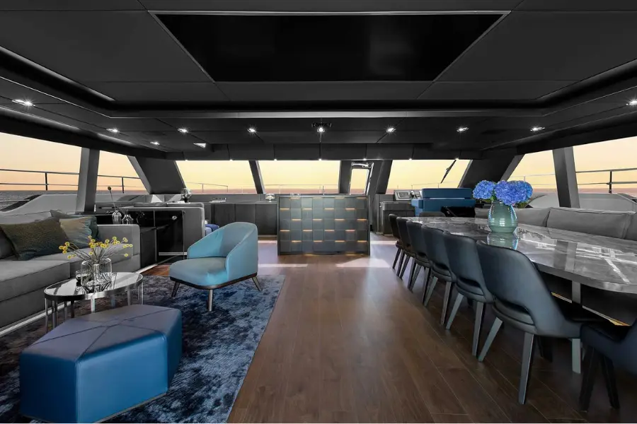 Sunreef 80, flybridge — Mallorca Yachst Hire, Mallorca. Steady catamaran decks for Cabrera's quiet anchorages