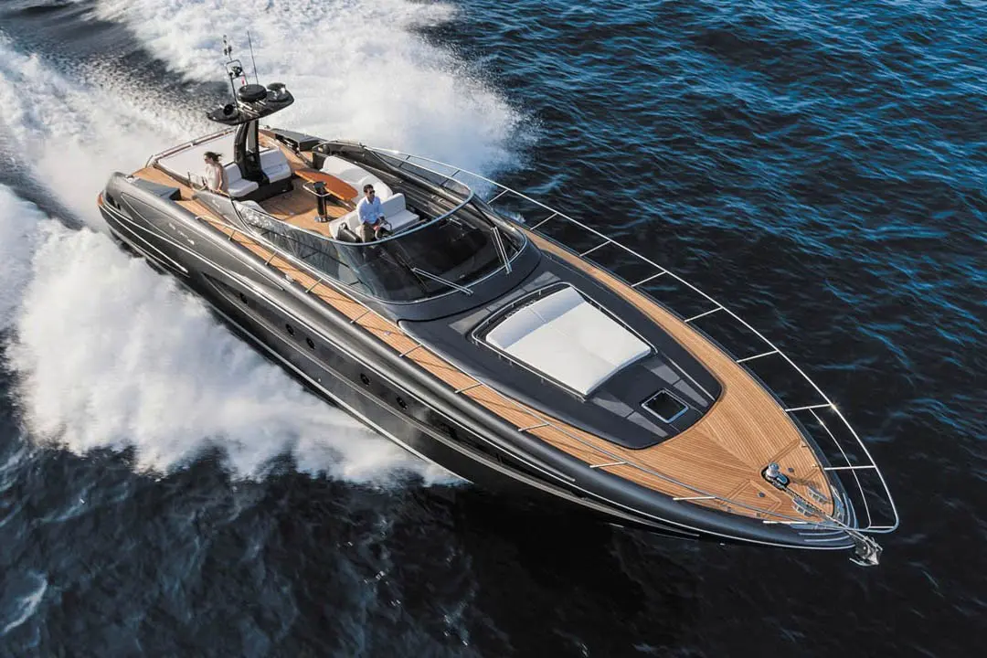 Virtus 63, main deck — Mallorca Yachst Hire, Mallorca. Sleek lines racing toward Illetes at golden hour